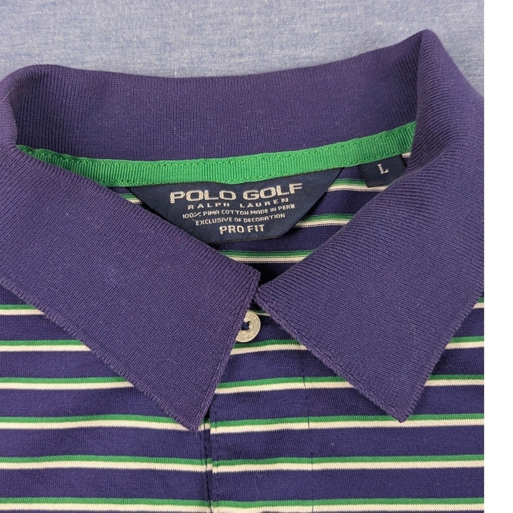 Polo Golf Ralph Lauren Mens Pro Fit Pima Cotton Striped Polo Shirt Navy Green L - Picture 5 of 12